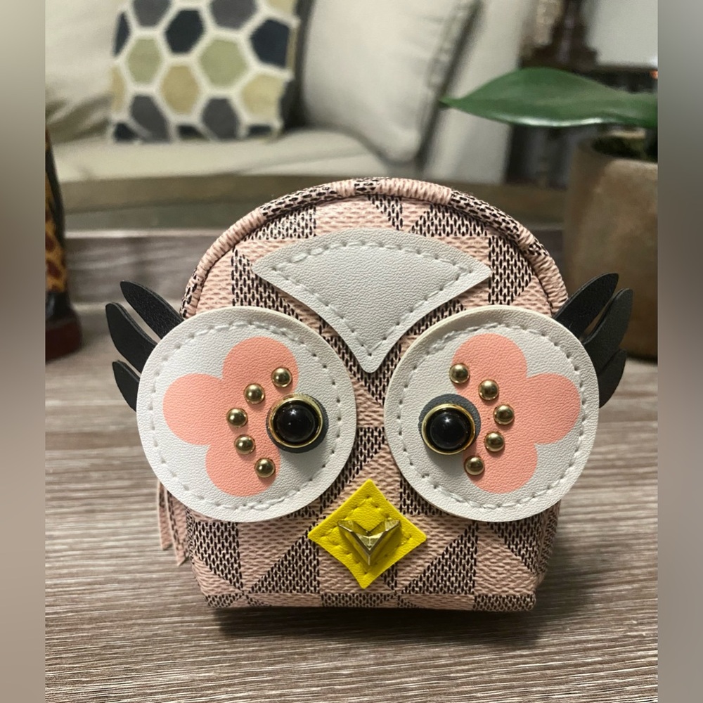 Geometric Pattern Mini Backpack Charm •  Owl Design • Gold Accents